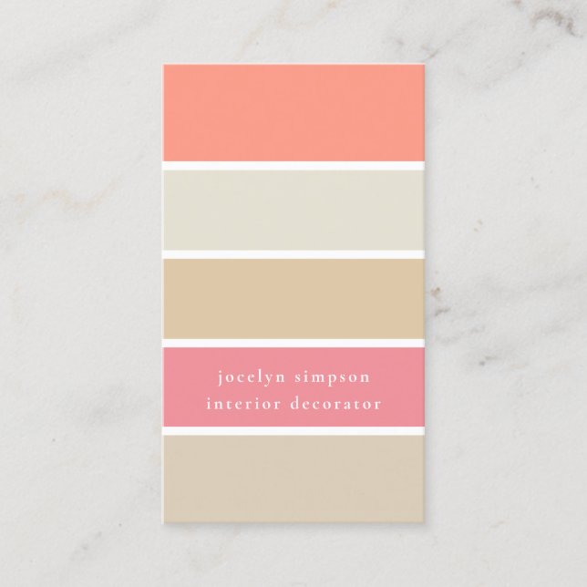Peach Blush and Tan Color Block Chic Business Card (Front)