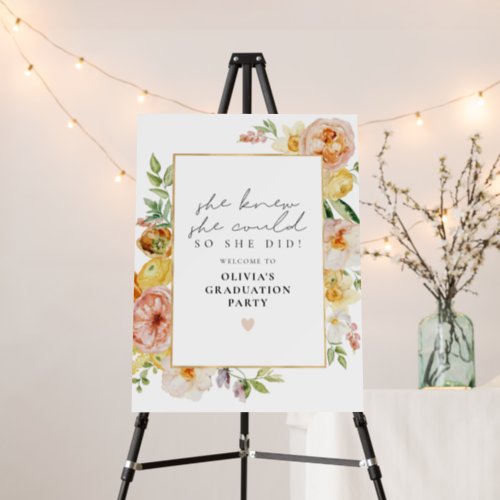 Peach Blush Boho Floral Garden Graduation Welcome Foam Board