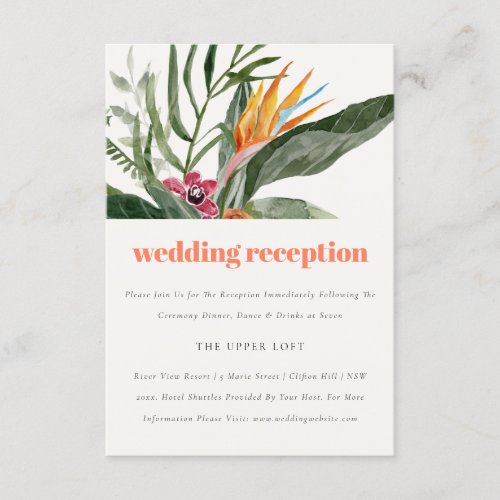 Peach Blush Boho Tropical Floral Wedding Reception Enclosure Card