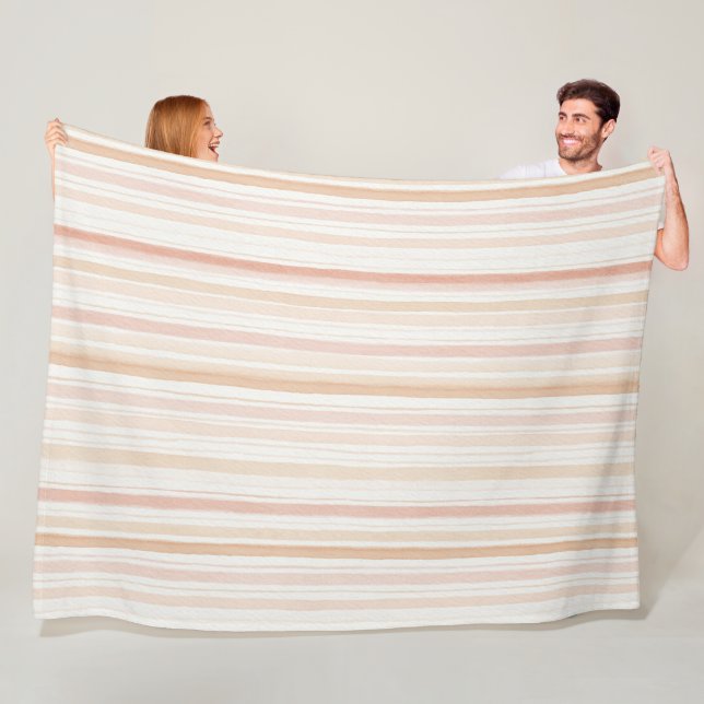 Peach Blush Cream Stripes Fleece Blanket (In Situ)