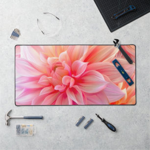 Peach Blush Dahlia Blossom Desk Mat