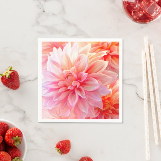 Peach Blush Dahlia Blossom Napkins (Insitu)
