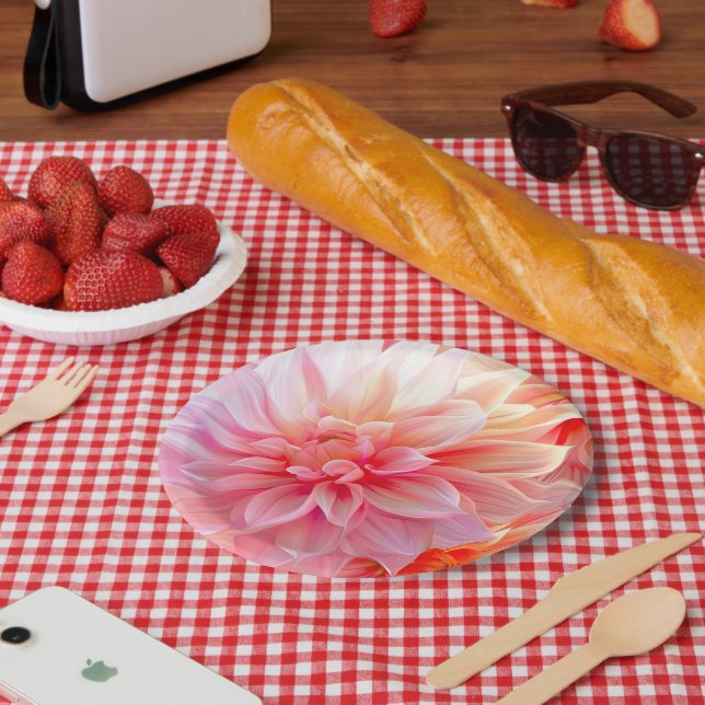 Peach Blush Dahlia Blossom Paper Plates (Picnic)