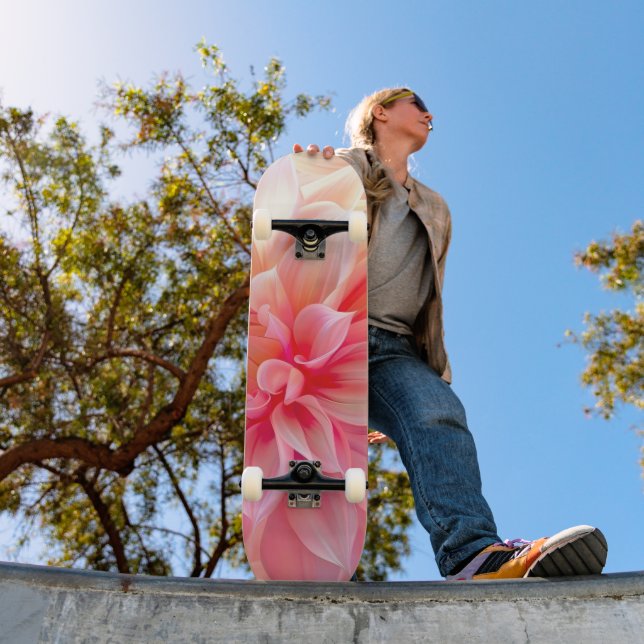 Peach Blush Dahlia Blossom Skateboard (Outdoor 1)