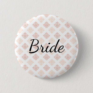 Peach Blush Damask Bride Button