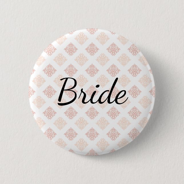 Peach Blush Damask Bride Button (Front)