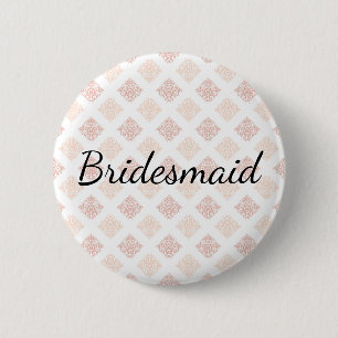 Peach Blush Damask Bridesmaid Button