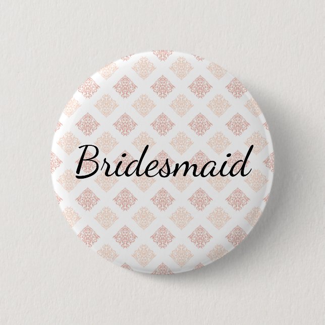 Peach Blush Damask Bridesmaid Button (Front)