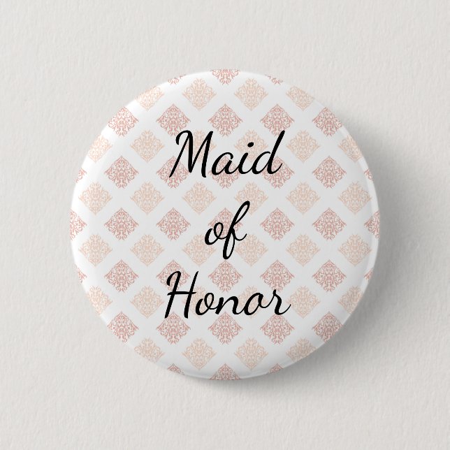 Peach Blush Damask Made of Honor Button (Front)