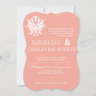 Peach Blush Damask Modern Chalkboard Invitation