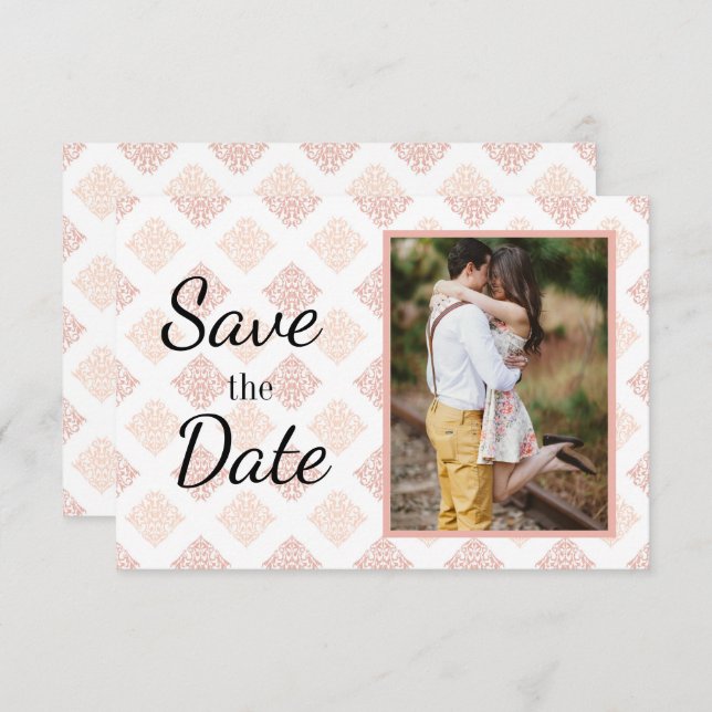 Peach Blush Damask Save The Date (Front/Back)
