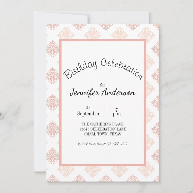 Peach Blush Damask Sweet 16 Birthday (Front)