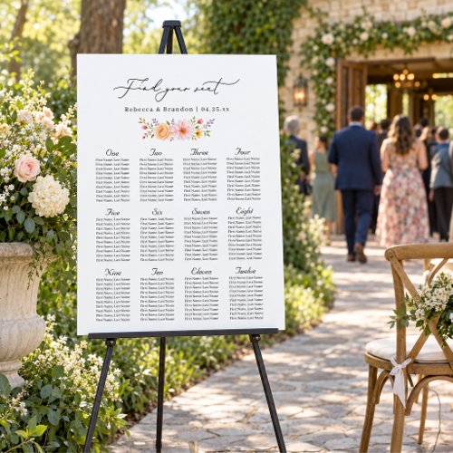 Peach Blush Floral Bouquet Wedding Seating Chart Foam Board