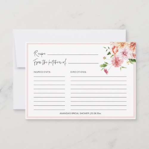 Peach Blush Floral Bridal Shower Recipe Cards
