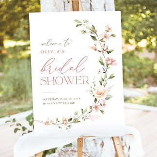 Peach Blush Floral Bridal Shower Welcome Sign