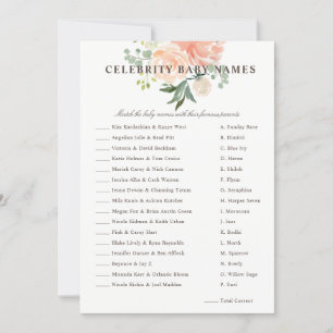 Peach Blush Floral Celebrity Baby Name Game Invitation