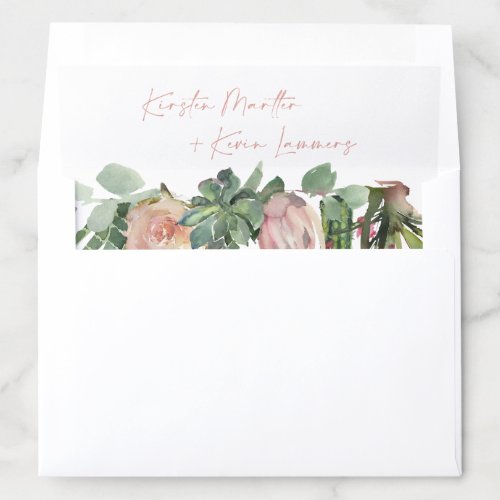 Peach Blush Floral Desert Cacti Foliage Wedding Envelope Liner