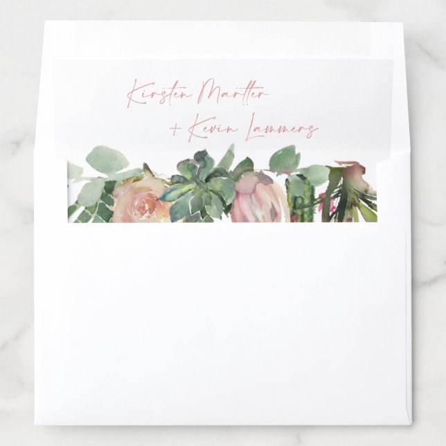 Peach Blush Floral Desert Cacti Foliage Wedding Envelope Liner (In Envelope)