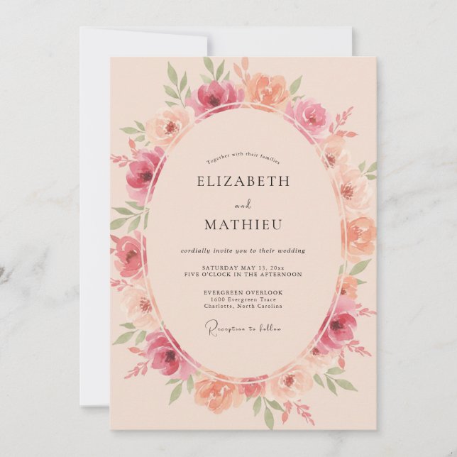Peach Blush Floral Flourish Wedding Invitation (Front)