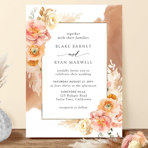 Peach Blush Floral Terraccotta Watercolor Wedding Invitation