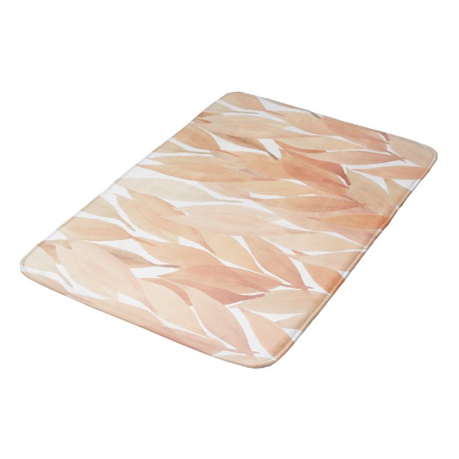 Peach Blush Foliage Watercolor Pastel Tones Bath Mat (Angled)
