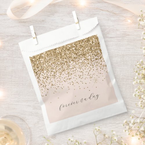 Peach Blush Gold Glam Glitter Wedding Favor Bag