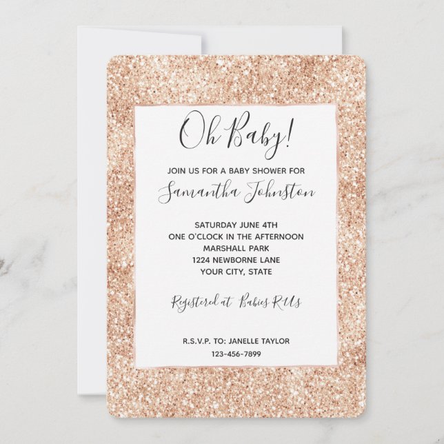 Peach Blush Gold Glitter Baby Shower Invitation (Front)