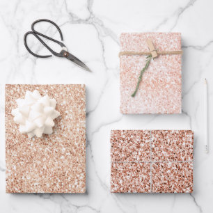 Peach Blush Gold Glitter Wrapping Paper Sheets