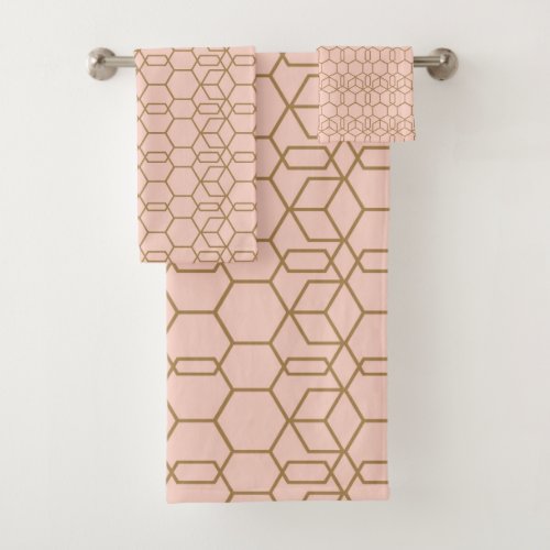 Peach Blush  Gold Modern Boho Geometric Glam Bath Towel Set