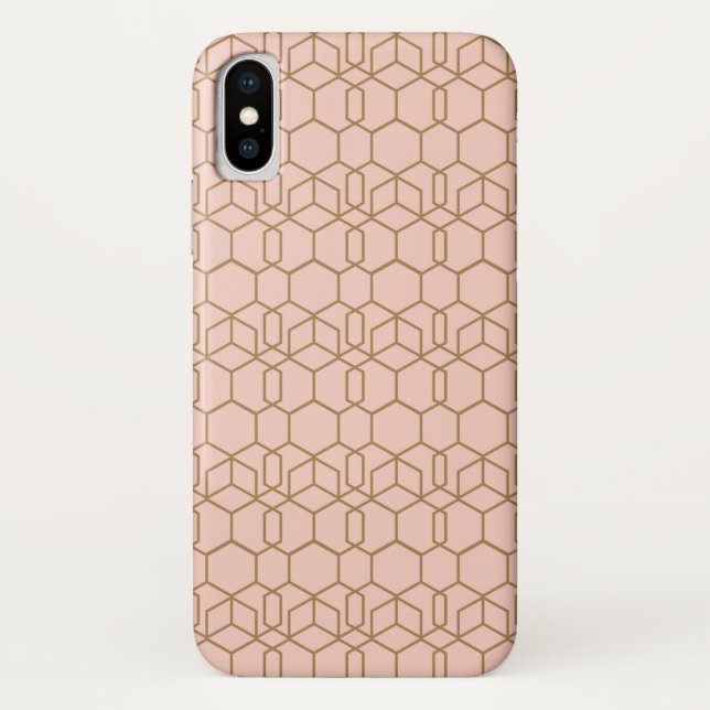 Peach Blush & Gold Modern Boho Geometric Glam Case-Mate iPhone Case (Back)