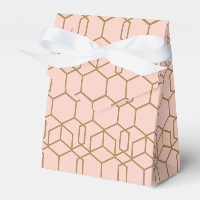 Peach Blush & Gold Modern Boho Geometric Glam Favor Boxes (Front Side)