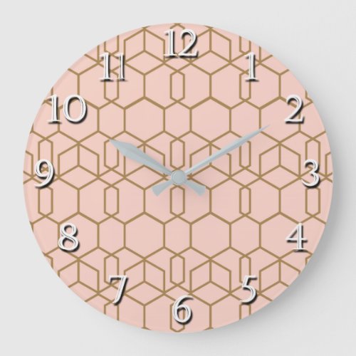 Peach Blush  Gold Modern Boho Geometric Glam Large Clock