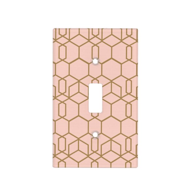 Peach Blush & Gold Modern Boho Geometric Glam Light Switch Cover (Front)