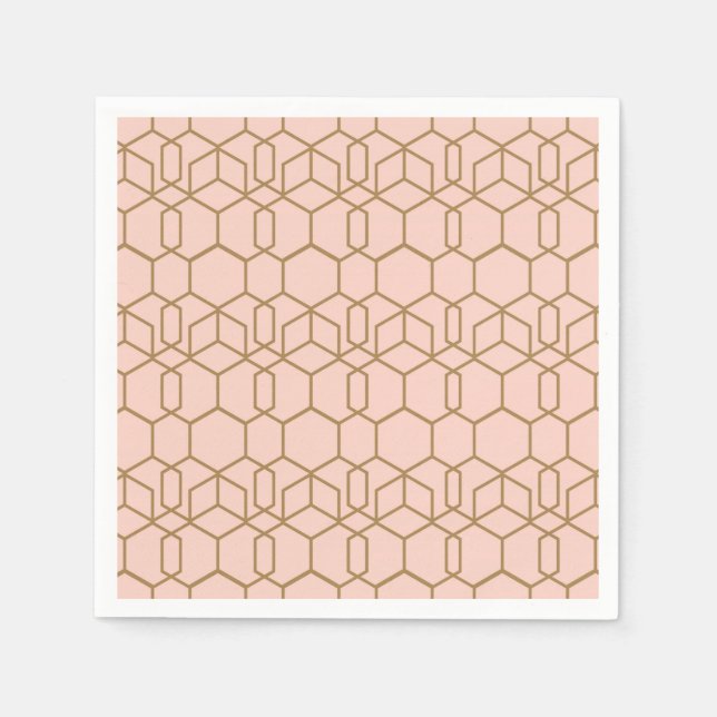 Peach Blush & Gold Modern Boho Geometric Glam Napkins (Front)
