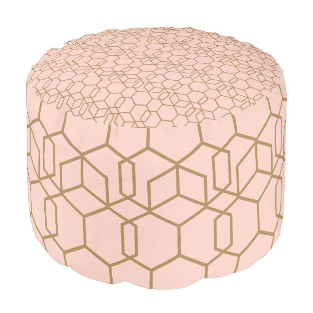 Peach Blush & Gold Modern Boho Geometric Glam Pouf (Angled Front)