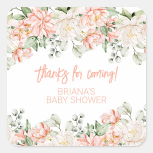 Peach Blush Ivory Baby Shower Favors Square Sticker