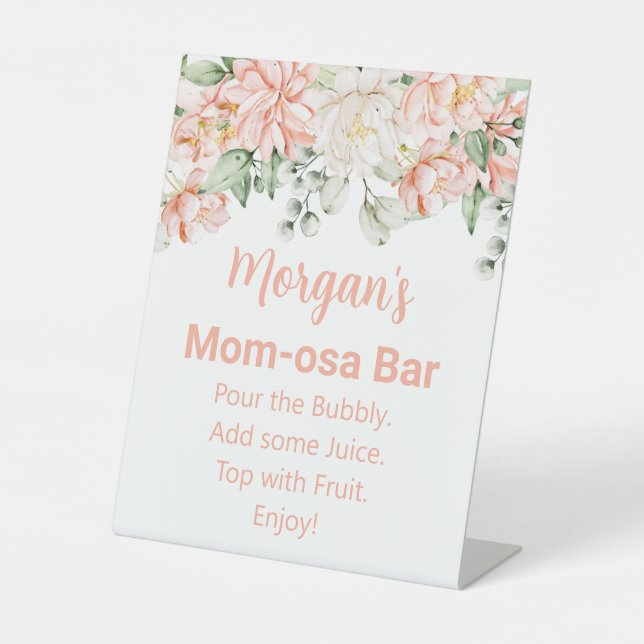 Peach Blush Ivory Baby Shower Mom-osa Bar Sign (Front)