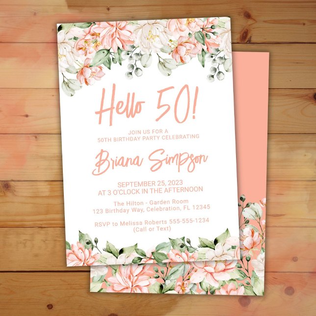 Peach Blush Ivory Floral 50th Birthday Party Invitation (Creator Uploaded)