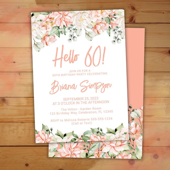 Peach Blush Ivory Floral 60th Birthday Party Invitation (Creator Uploaded)