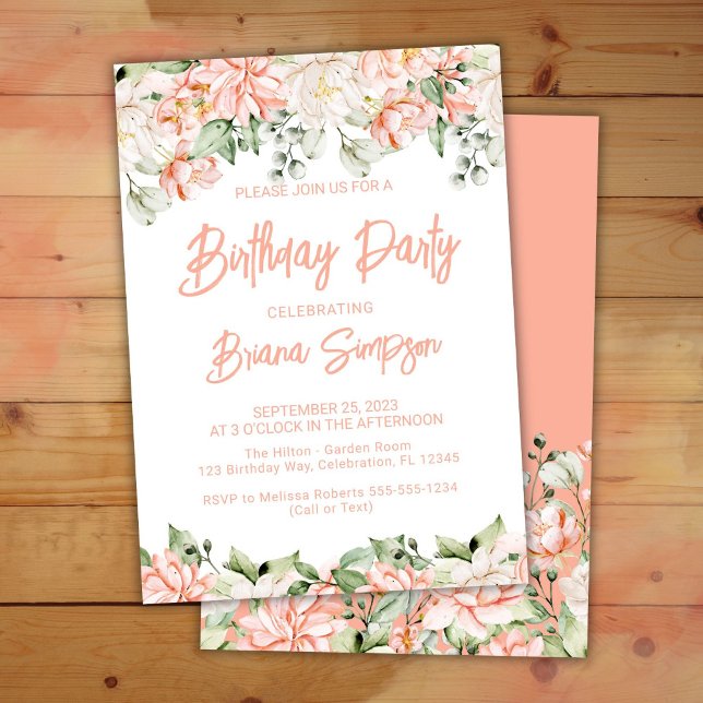 Peach Blush Ivory Floral Birthday Party Invitation (Creator Uploaded)