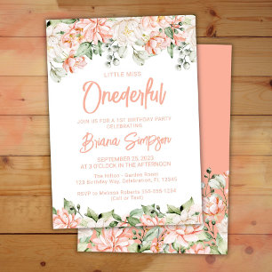 Peach Blush Ivory Floral Onederful Birthday Invitation