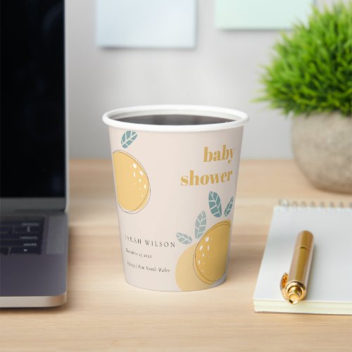 Peach Blush Lemon Citrus Fruity Bold Baby Shower Paper Cups