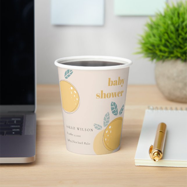 Peach Blush Lemon Citrus Fruity Bold Baby Shower Paper Cups (Insitu)