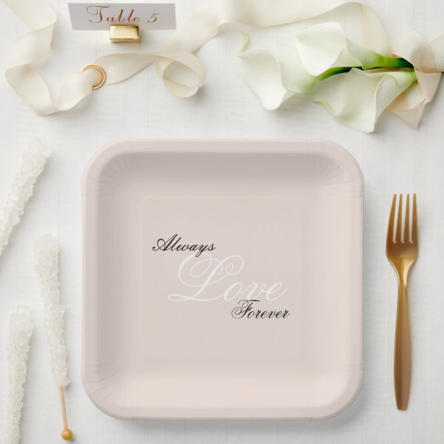 Peach Blush Love Always Wedding Paper Plates (Wedding)
