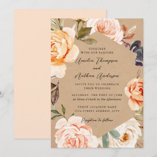 Peach Blush Modern Botanical Floral Wedding Invitation