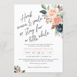 Peach Blush Navy Bridal Shower Invitation Drive-By