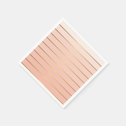 Peach Blush Ombre & Gold Stripe Paper Napkins Zazzle
