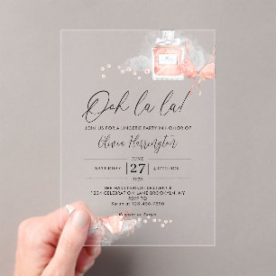 Peach Blush Ooh la la Lingerie Bridal Shower Acrylic Invitations