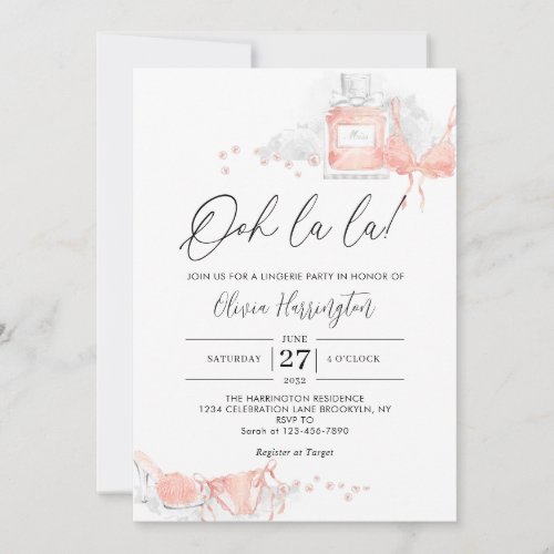 Peach Blush Ooh la la Lingerie Bridal Shower Invitation