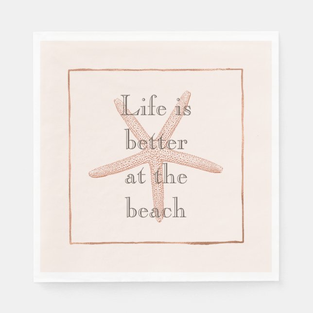 Peach Blush Orange Beach Starfish  Napkins (Front)